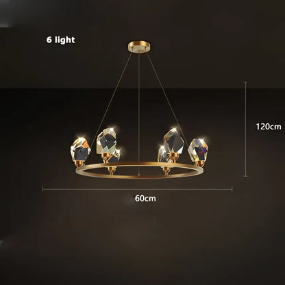 Modern gold crystal copper round chandelier dining room led light