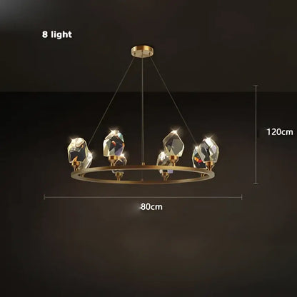 Modern gold crystal copper round chandelier dining room led light