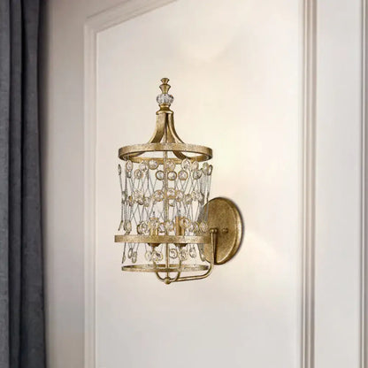 Modern gold crystal cylinder cage wall light living room 110v-120v