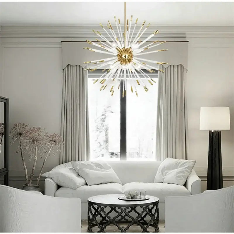 Modern gold crystal dandelion led chandelier living room light