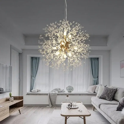 Modern gold crystal dandelion pendant light for dining room