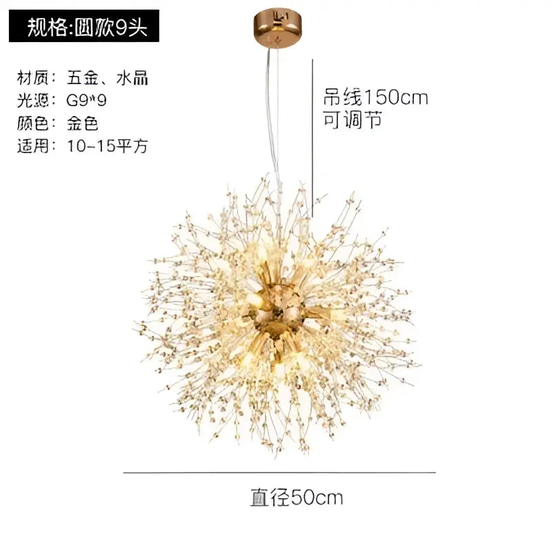 Modern gold crystal dandelion pendant light for dining room