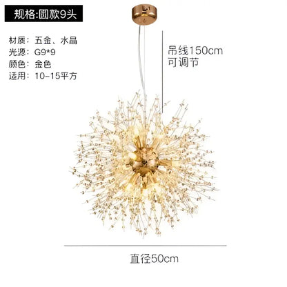 Modern gold crystal dandelion pendant light for dining room