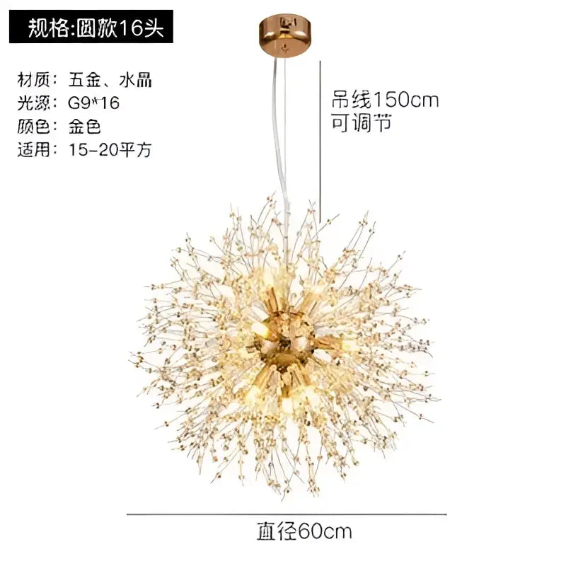 Modern gold crystal dandelion pendant light for dining room