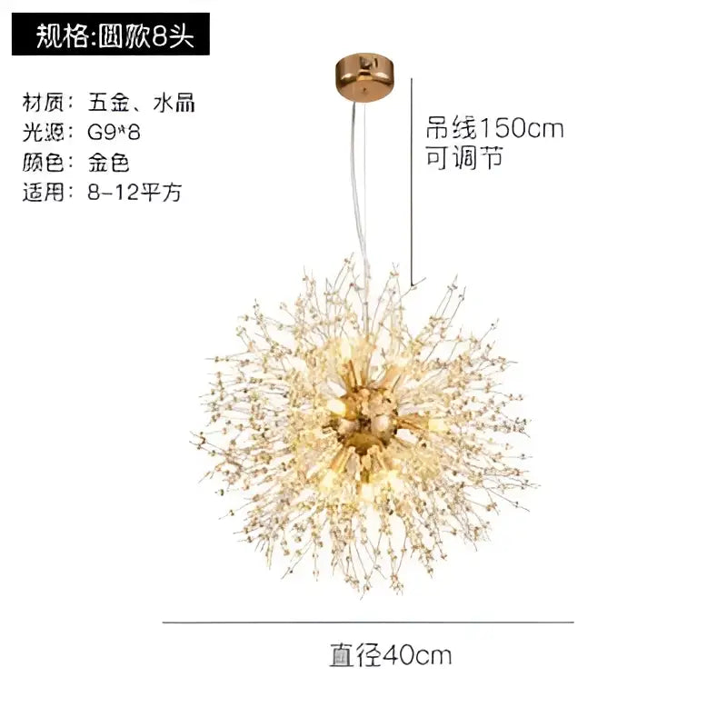 Modern gold crystal dandelion pendant light for dining room