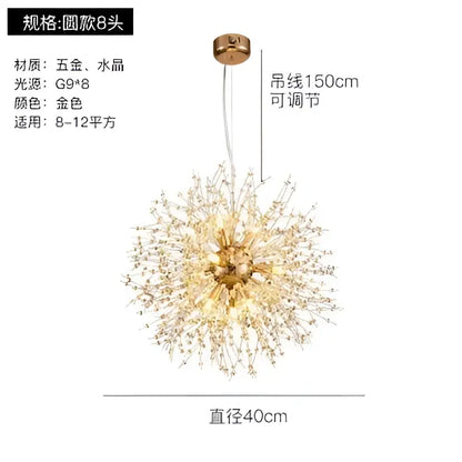 Modern gold crystal dandelion pendant light for dining room