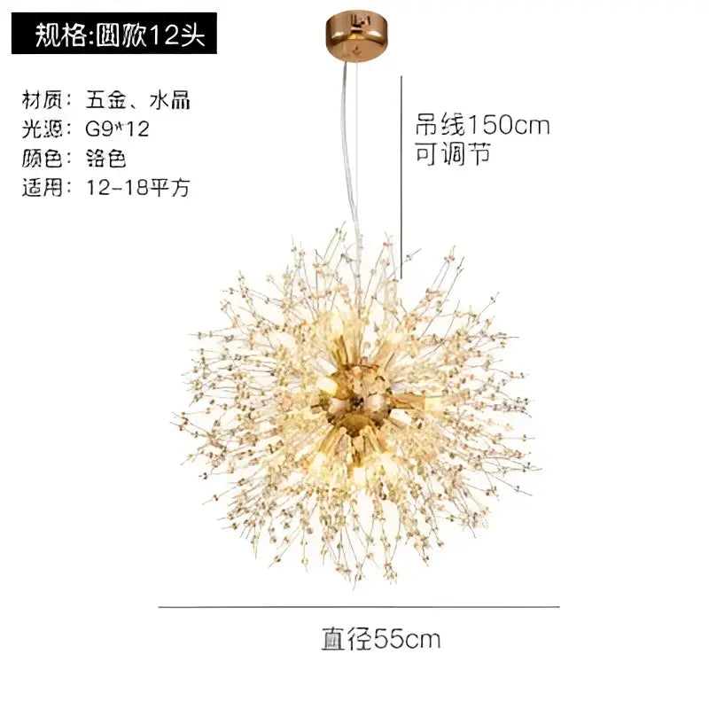 Modern gold crystal dandelion pendant light for dining room