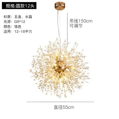 Modern gold crystal dandelion pendant light for dining room