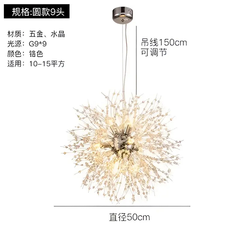 Modern gold crystal dandelion pendant light for dining room