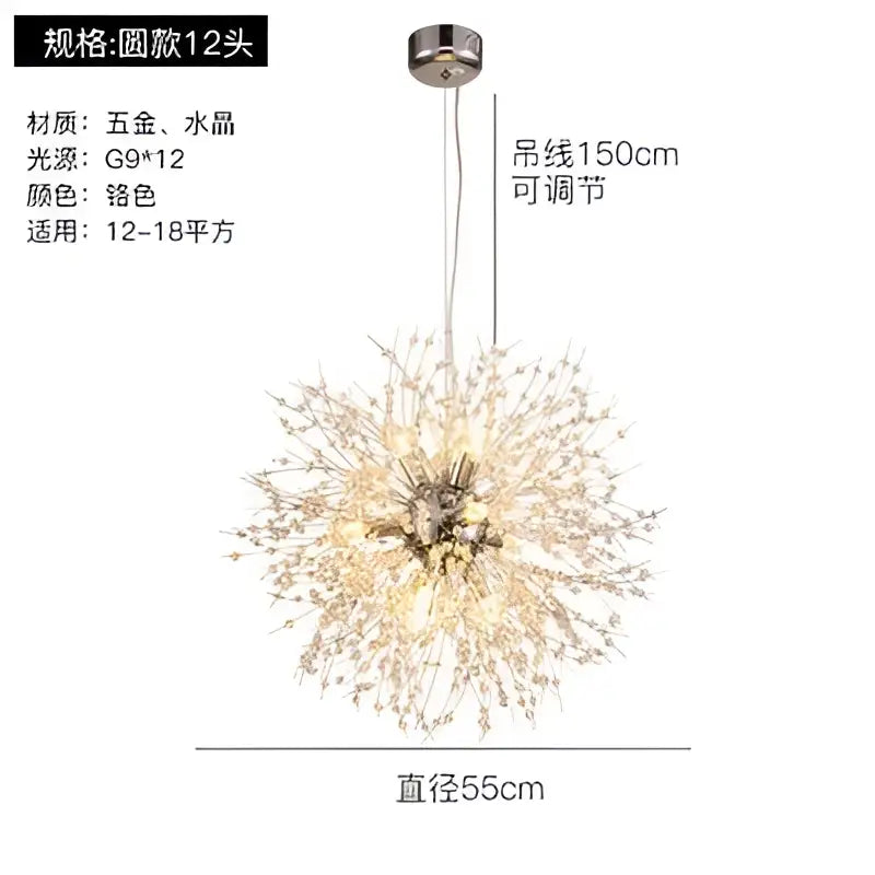 Modern gold crystal dandelion pendant light for dining room