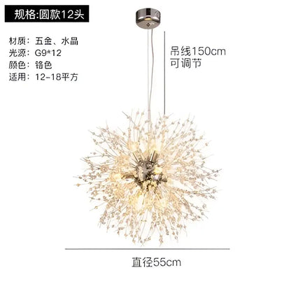 Modern gold crystal dandelion pendant light for dining room