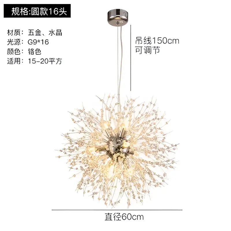 Modern gold crystal dandelion pendant light for dining room