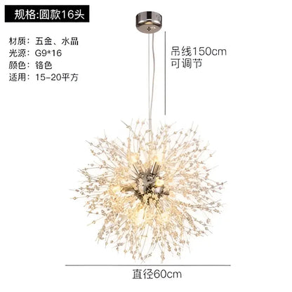 Modern gold crystal dandelion pendant light for dining room