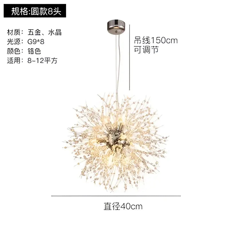 Modern gold crystal dandelion pendant light for dining room