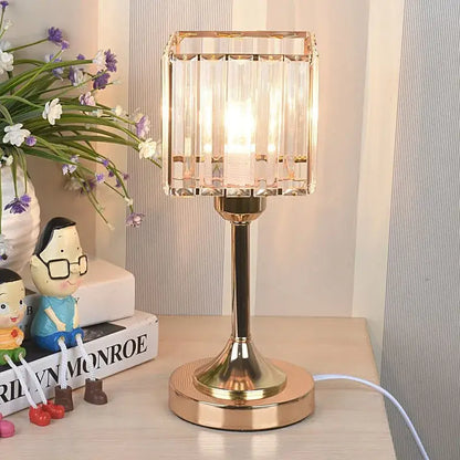 Modern gold crystal desk lamp bedroom usb charging night light