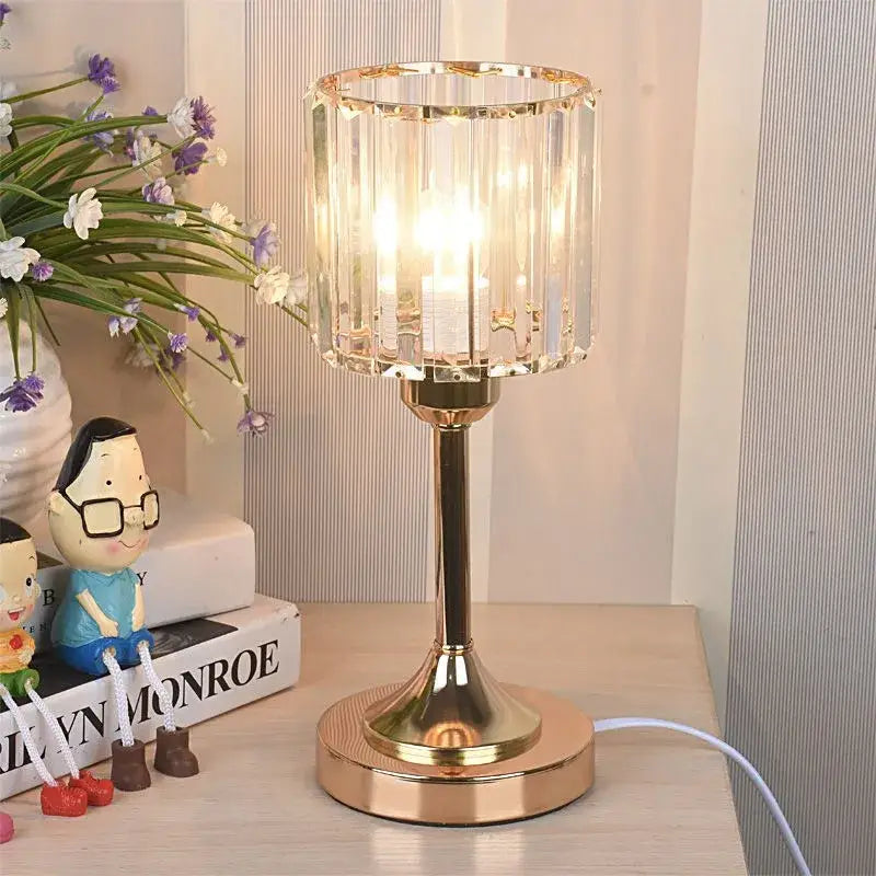 Modern gold crystal desk lamp bedroom usb charging night light