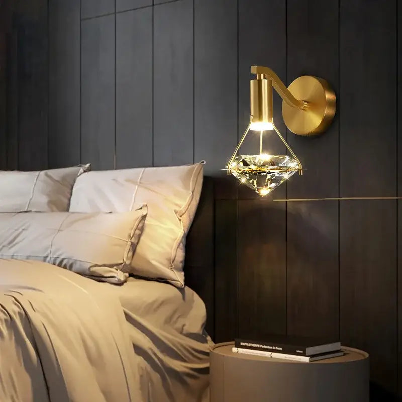 Modern gold crystal diamond wall lamp for bedroom luxury lighting