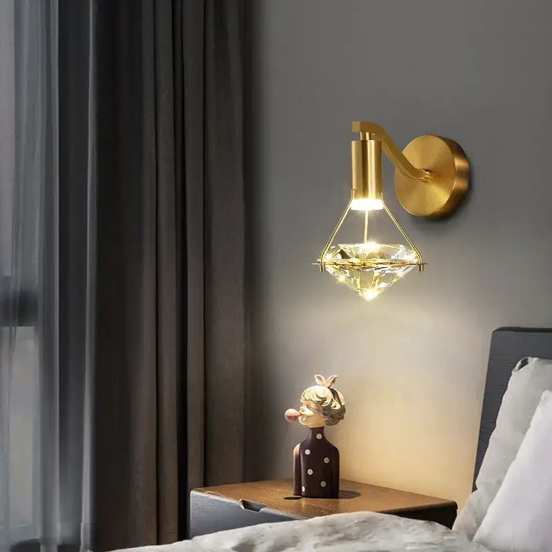 Modern gold crystal diamond wall lamp for bedroom luxury lighting
