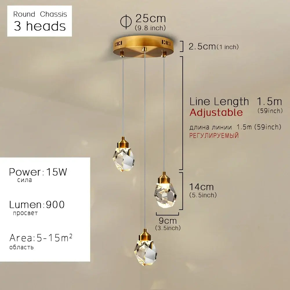Modern gold crystal dining chandeliers for bedroom and bar room