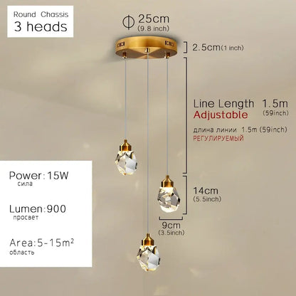Modern gold crystal dining chandeliers for bedroom and bar room