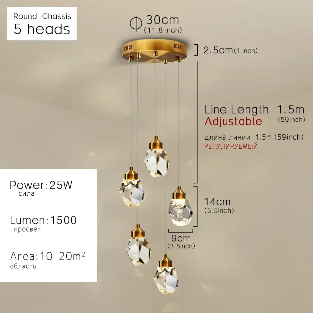 Modern gold crystal dining chandeliers for bedroom and bar room