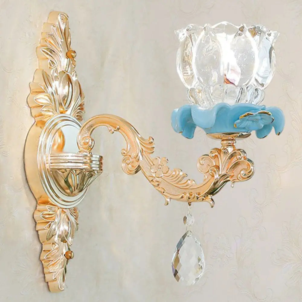 DecorBites™ Modern Gold Crystal Droplet Glass Flower Wall Mount Sconce