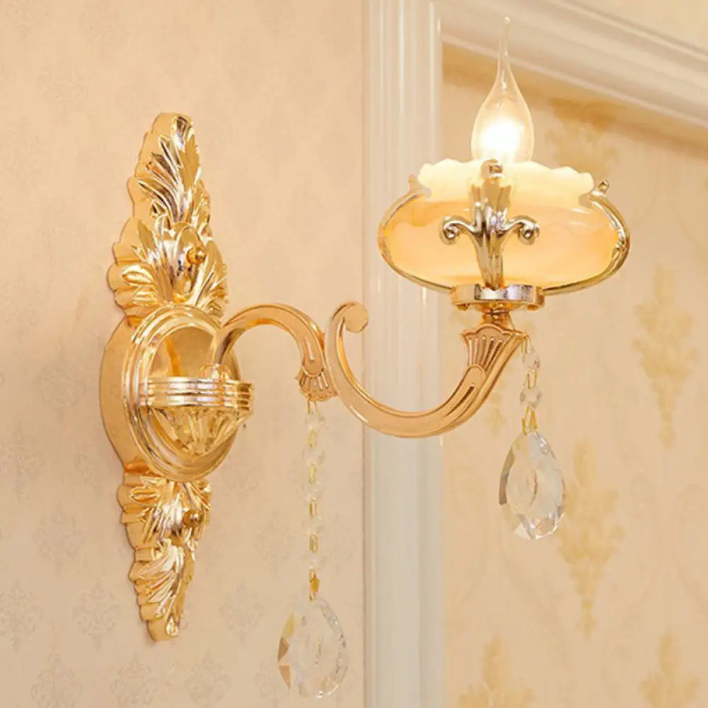 DecorBites™ Modern Gold Crystal Droplet Glass Flower Wall Mount Sconce