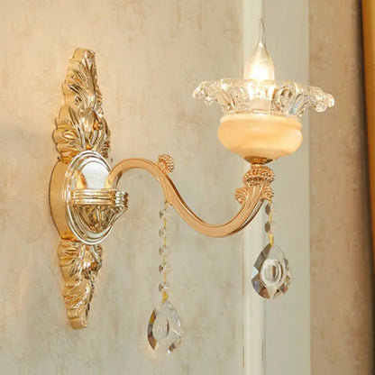 DecorBites™ Modern Gold Crystal Droplet Glass Flower Wall Mount Sconce