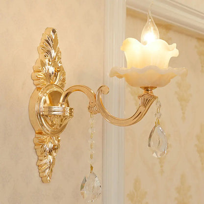 DecorBites™ Modern Gold Crystal Droplet Glass Flower Wall Mount Sconce