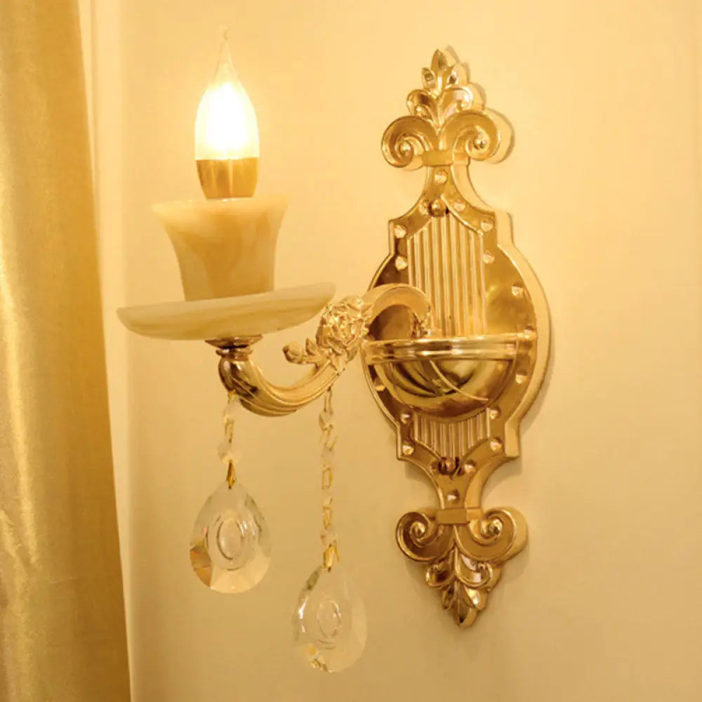 DecorBites™ Modern Gold Crystal Droplet Glass Flower Wall Mount Sconce