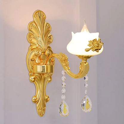 DecorBites™ Modern Gold Crystal Droplet Glass Flower Wall Mount Sconce