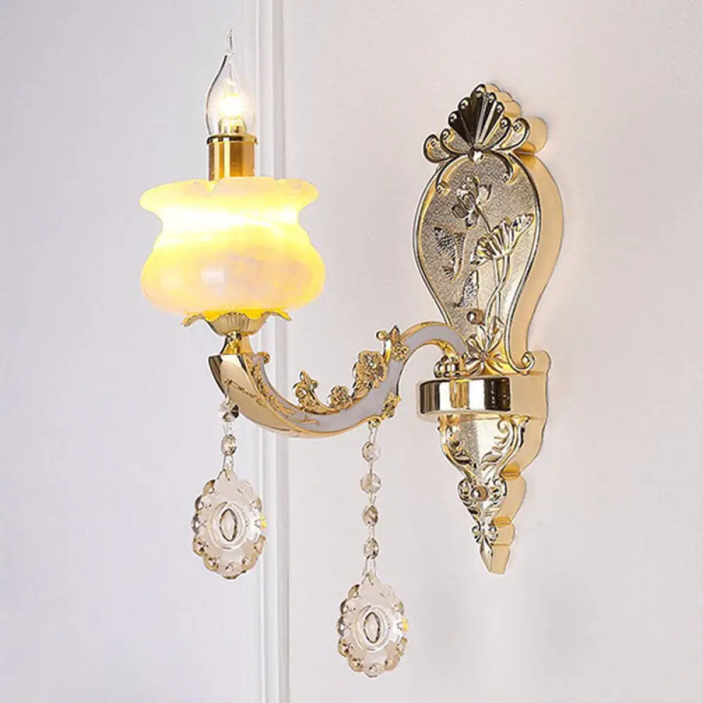DecorBites™ Modern Gold Crystal Droplet Glass Flower Wall Mount Sconce
