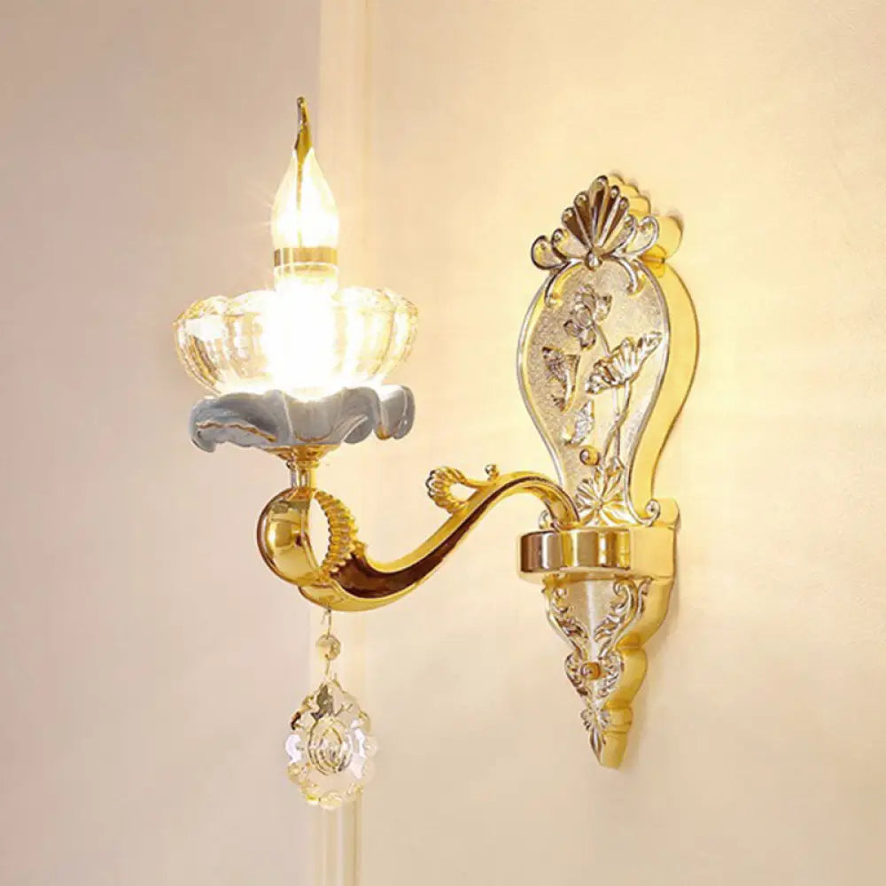 DecorBites™ Modern Gold Crystal Droplet Glass Flower Wall Mount Sconce