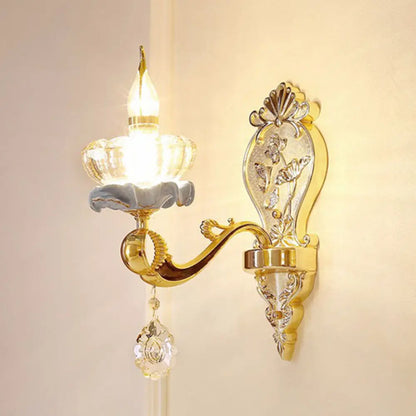 DecorBites™ Modern Gold Crystal Droplet Glass Flower Wall Mount Sconce