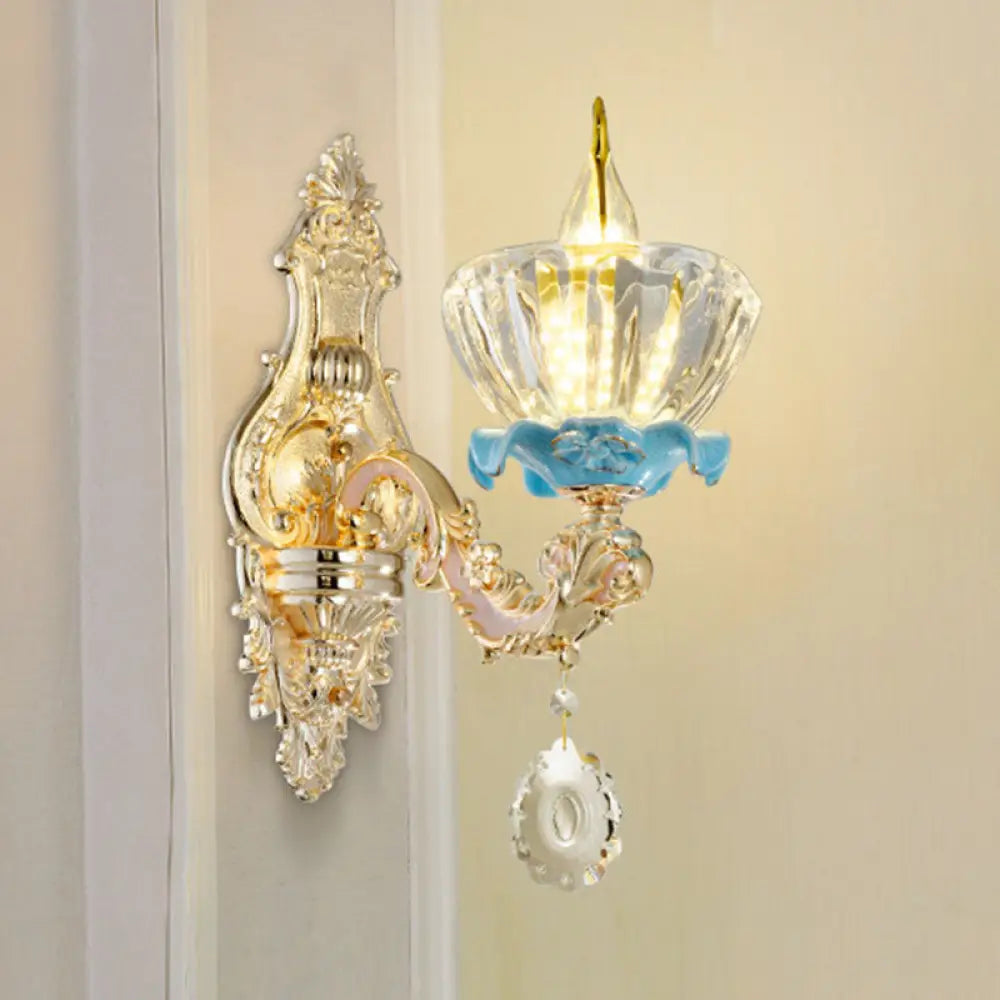 DecorBites™ Modern Gold Crystal Droplet Glass Flower Wall Mount Sconce
