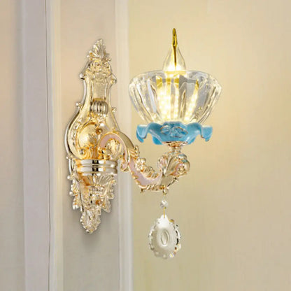 DecorBites™ Modern Gold Crystal Droplet Glass Flower Wall Mount Sconce
