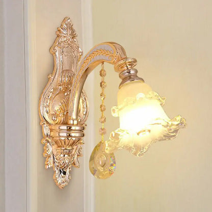 DecorBites™ Modern Gold Crystal Droplet Glass Flower Wall Mount Sconce