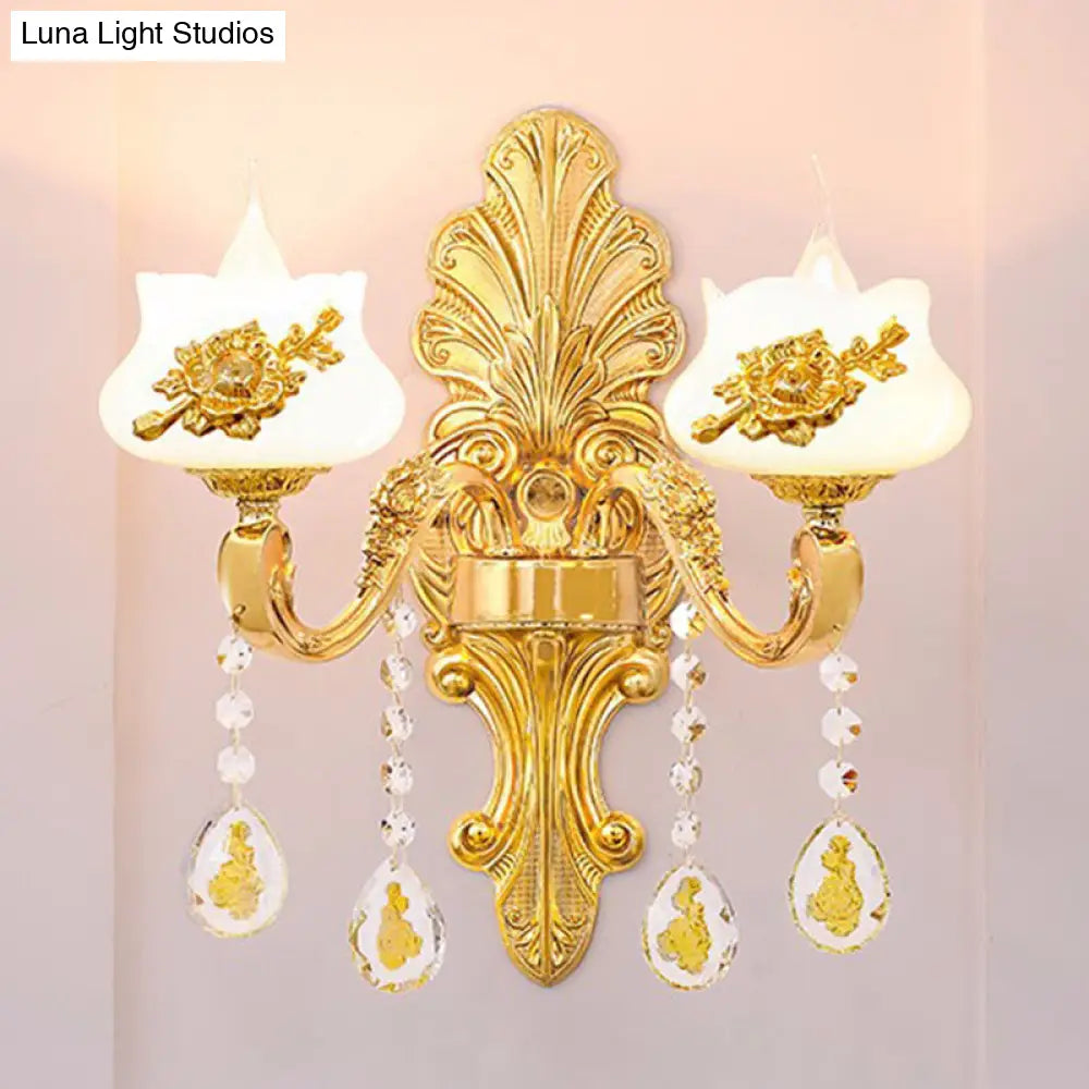 DecorBites™ Modern Gold Crystal Droplet Glass Flower Wall Mount Sconce