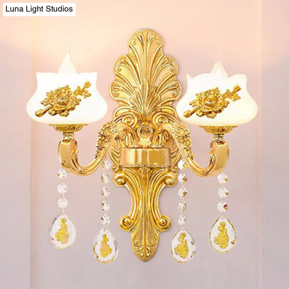 DecorBites™ Modern Gold Crystal Droplet Glass Flower Wall Mount Sconce