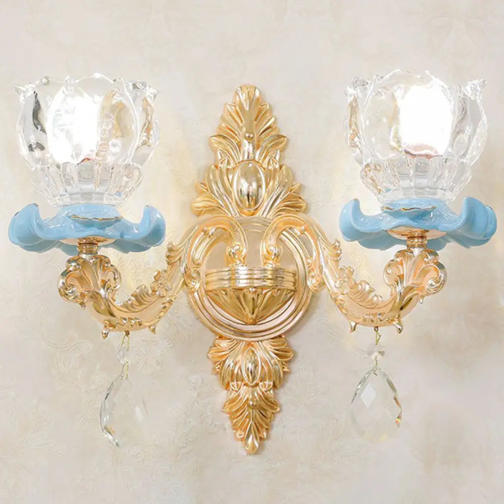 DecorBites™ Modern Gold Crystal Droplet Glass Flower Wall Mount Sconce