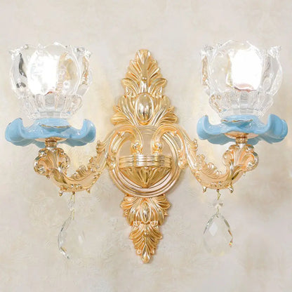 DecorBites™ Modern Gold Crystal Droplet Glass Flower Wall Mount Sconce