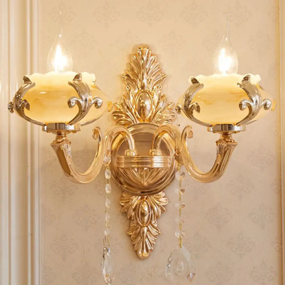 DecorBites™ Modern Gold Crystal Droplet Glass Flower Wall Mount Sconce