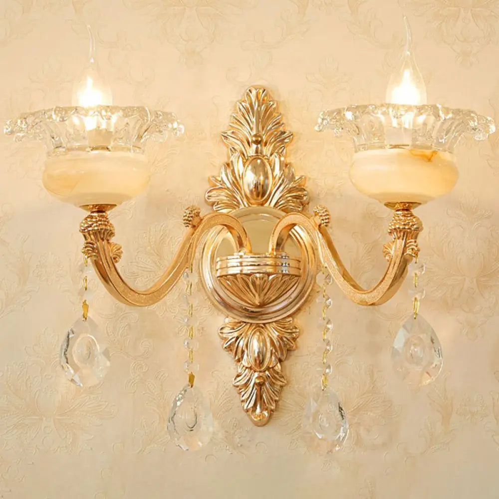 DecorBites™ Modern Gold Crystal Droplet Glass Flower Wall Mount Sconce