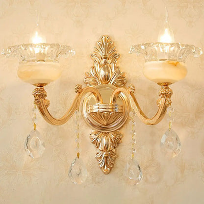 DecorBites™ Modern Gold Crystal Droplet Glass Flower Wall Mount Sconce