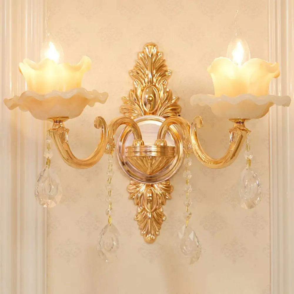 DecorBites™ Modern Gold Crystal Droplet Glass Flower Wall Mount Sconce