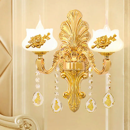 DecorBites™ Modern Gold Crystal Droplet Glass Flower Wall Mount Sconce