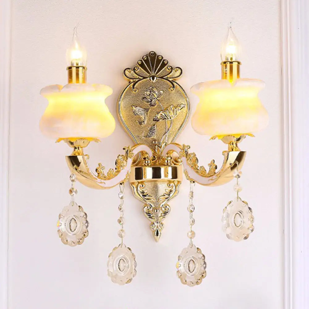 DecorBites™ Modern Gold Crystal Droplet Glass Flower Wall Mount Sconce