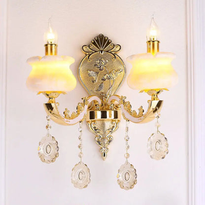 DecorBites™ Modern Gold Crystal Droplet Glass Flower Wall Mount Sconce