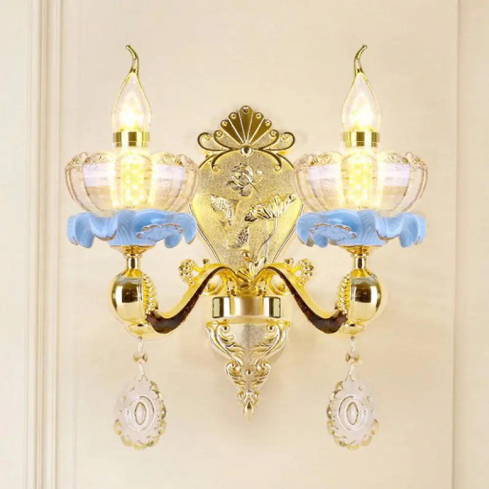 DecorBites™ Modern Gold Crystal Droplet Glass Flower Wall Mount Sconce