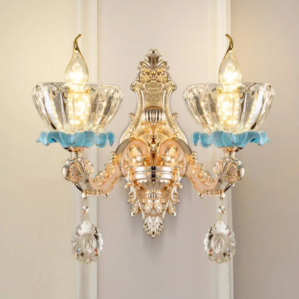 DecorBites™ Modern Gold Crystal Droplet Glass Flower Wall Mount Sconce